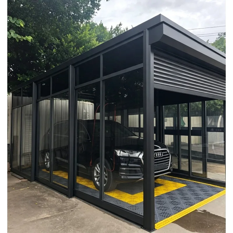 Mobile Foldable Electric Retractable Carport  Car Garage - Smart Automatic Sunroom Glass House & Garage Awning for Car Park