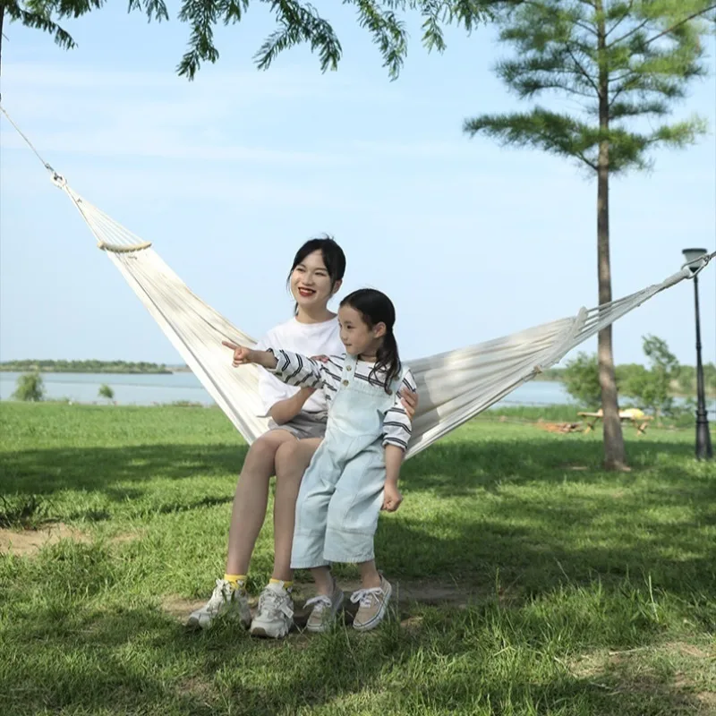 야외 싱글 넓이 스윙 학생 기숙사, 두꺼운 캔버스 캠핑, 롤오버 방지, 걸이식 해먹