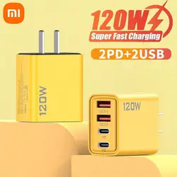 Xiaomi 120w 4 Ports Type-C Fast Charge 3.0 Usb 2pd Charger Adapter For Samsung Iphone 15 14 Xiaomi Fast Charging Eu/Us Plug