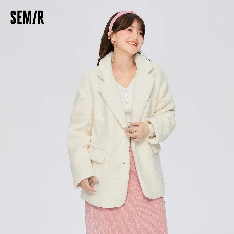 Semir Coat Women Mid-Length Grain Velvet Embroidered Commuting Simple 2022 Winter New Loose Versatile Casual Suit