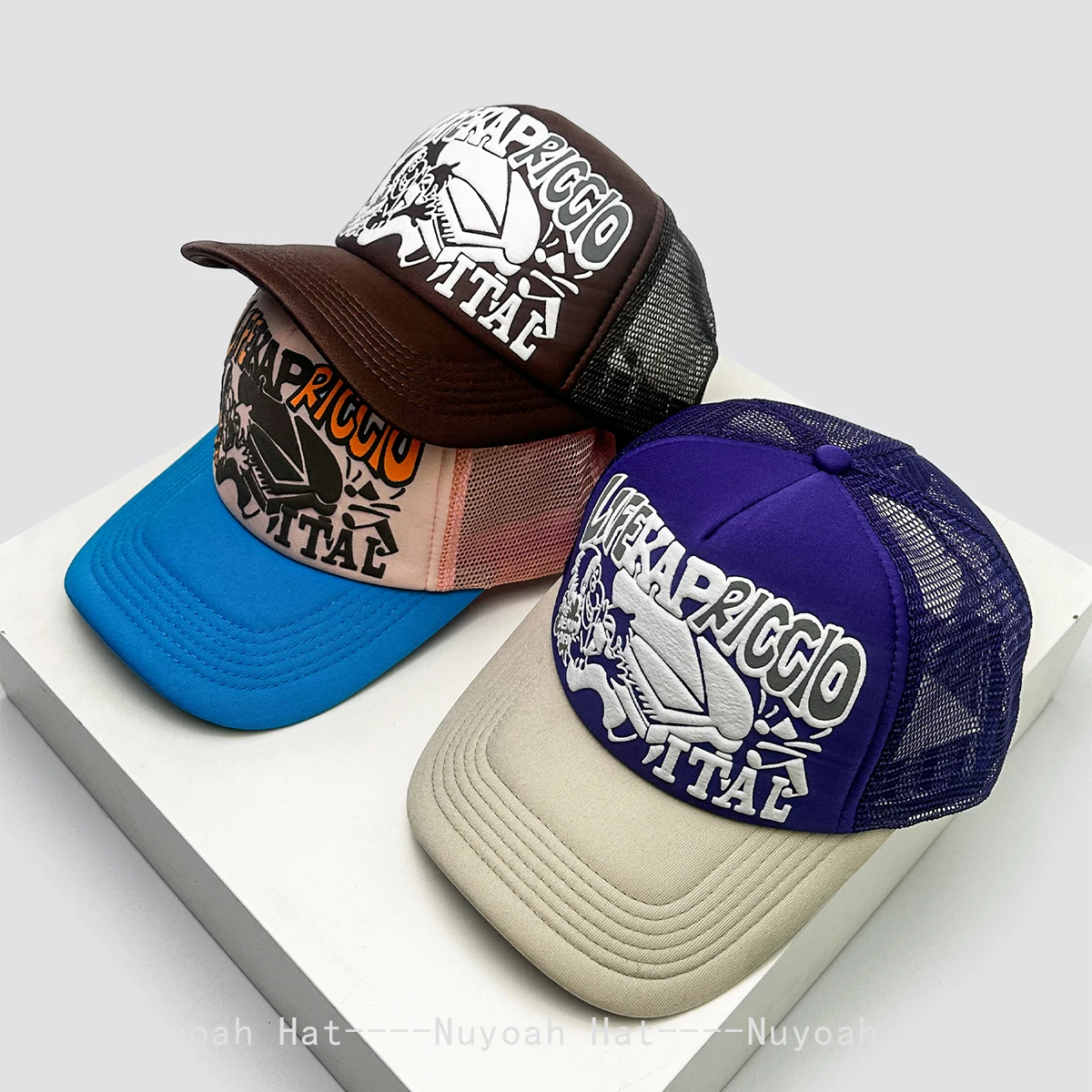 

New Unisex Japanese 3D Printed Letter Baseball Hats Sunshade Personal Breathable Hip-hop Trucker Caps Color Block Versatile Mesh