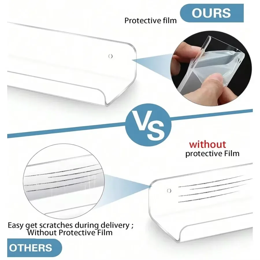 2pc Clear Acrylic Storage Rack Wall Mounted Book Floating Shelf Makeup Display Stand Holder Bathroom Kitchen Organizer