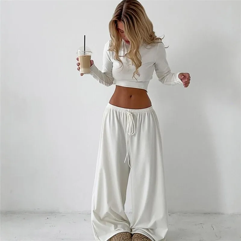 

Fashionable Casual Long Sleeve T-Shirt Top And Pants Sportswear Set for Women mid High Waist Long Pants round Neck T-Shirt