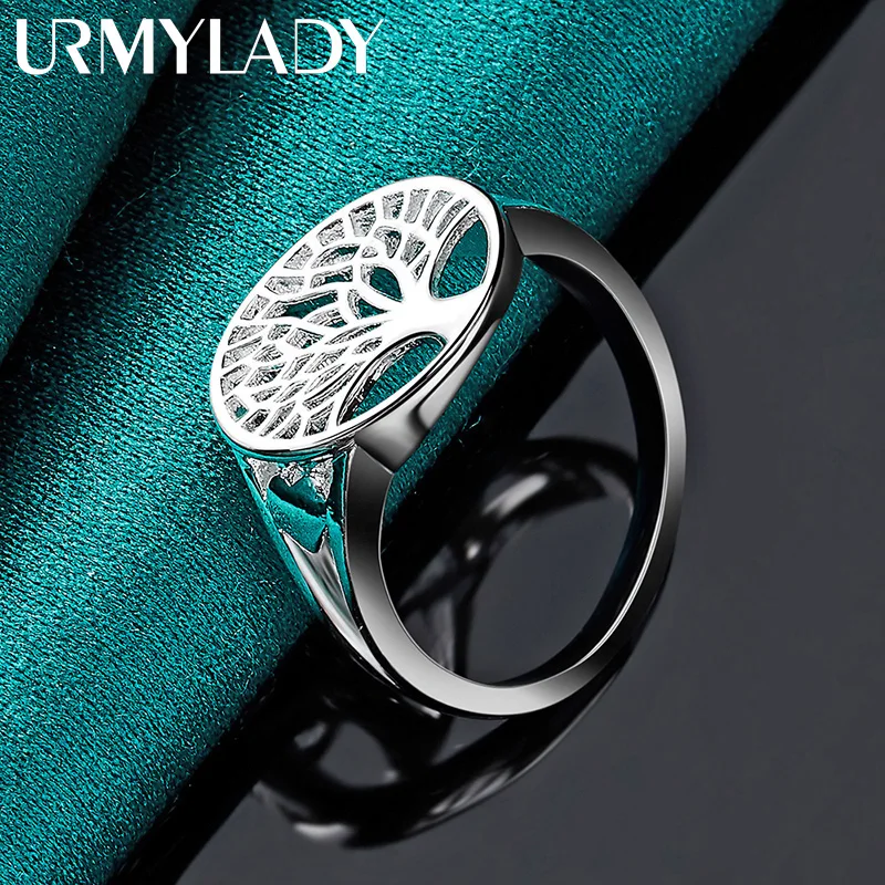 URMYLADY 925 Sterling Silver The Tree Of Life 7-10# Ring For Women Wedding Charm Engagement Fashion Simple Jewelry