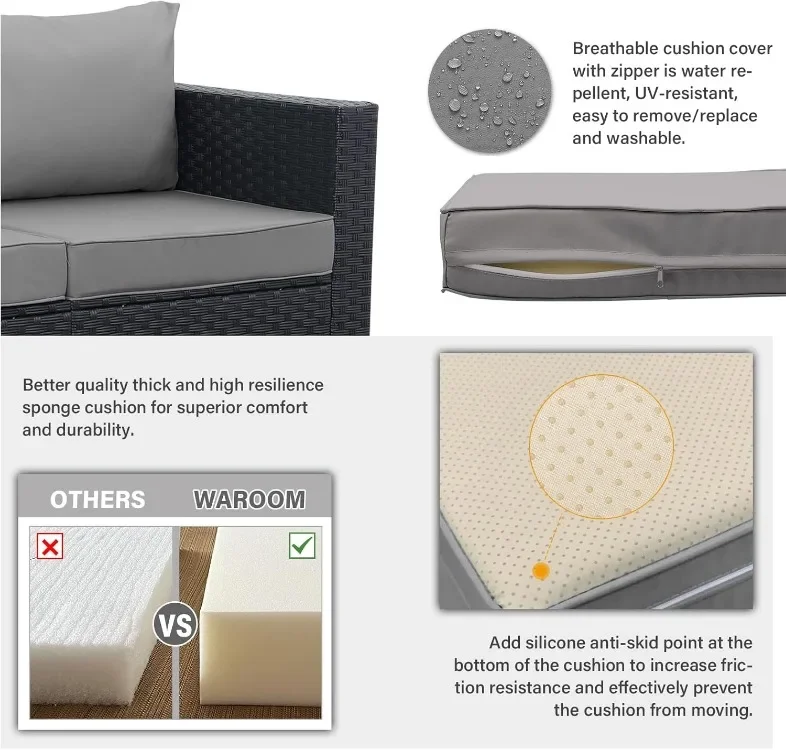 جيد في الهواء الطلق PE الخوص مجموعة اثاث الفناء 4 قطعة الأسود الروطان الاقسام Loveseat الأريكة مجموعة أريكة المحادثة مع صندوق تخزين