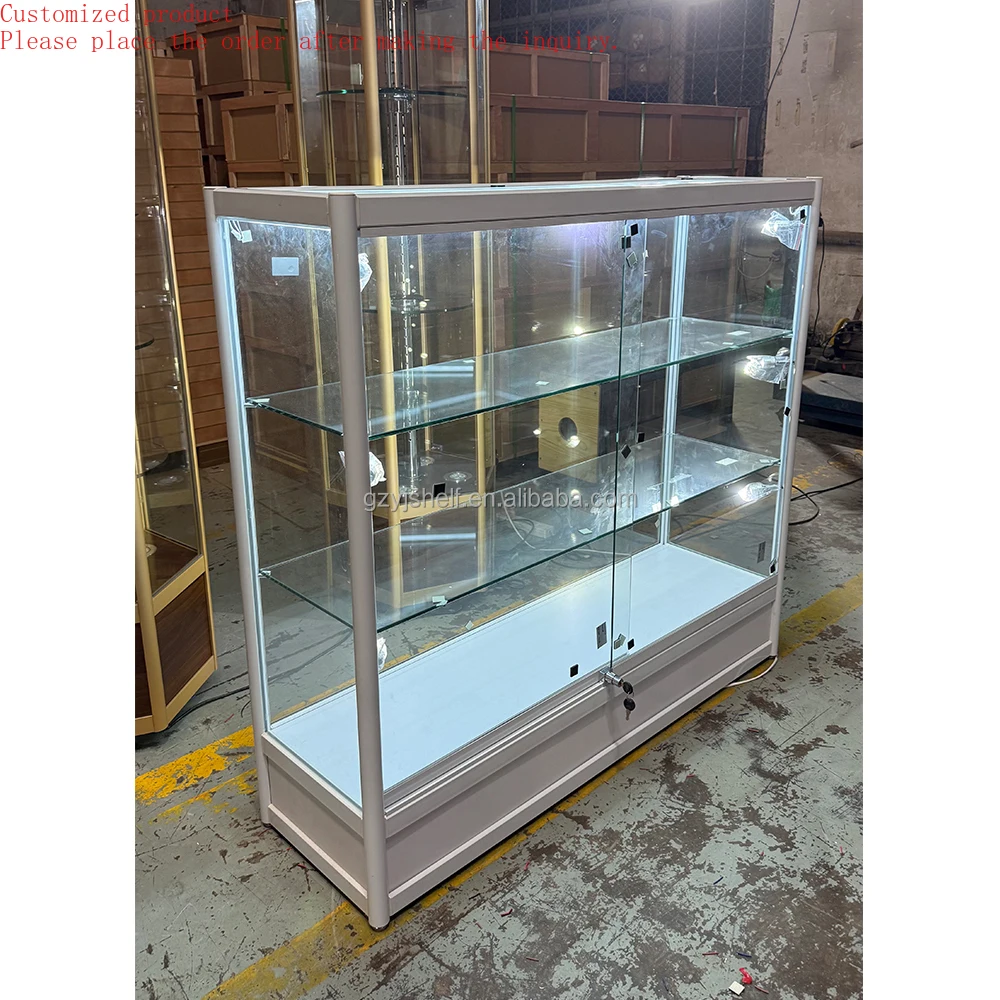 

Custom.Guangzhou Factory New Arrival High Brightness Retail Shop White Jewelry Display showcase Watch Glass Display Cabinet