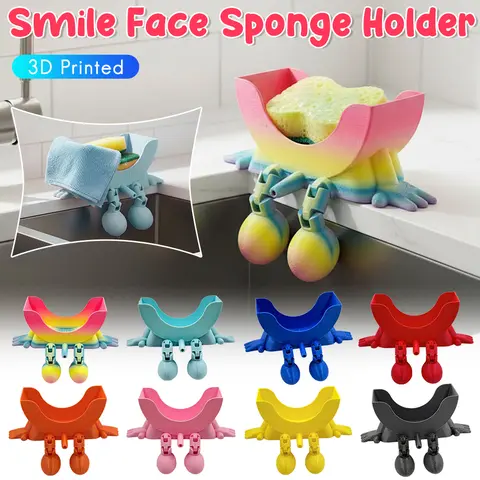 3D Printed Smile Face Sponge Holder with Legs & Drainage Hole Dishwashing Sponge Rack Wear Resist for Home Kitchen Sink