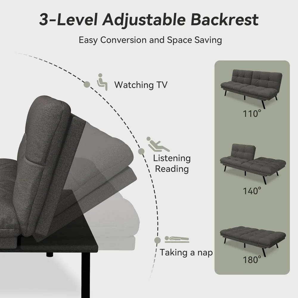 أريكة سرير فوتون من إسفنج الذاكرة مع وسائد قابلة للفصل ومسند ظهر ومساند للذراعين قابلة للتعديل، مقعد محبب حديث من الكتان