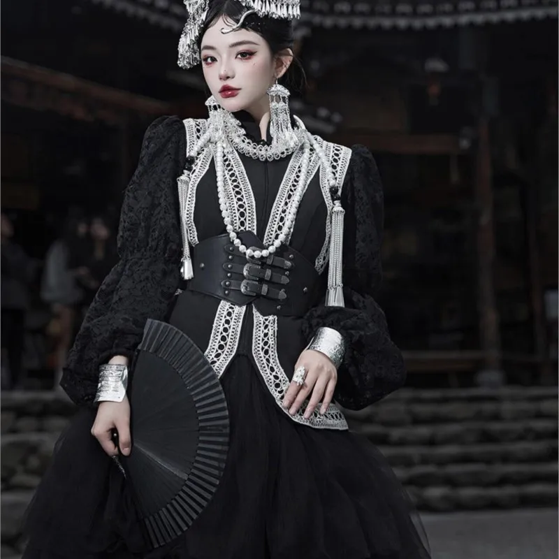 Dunkle nationale Kleidung für Frauen, verbesserte neue Persönlichkeitsfotografie für Mädchen