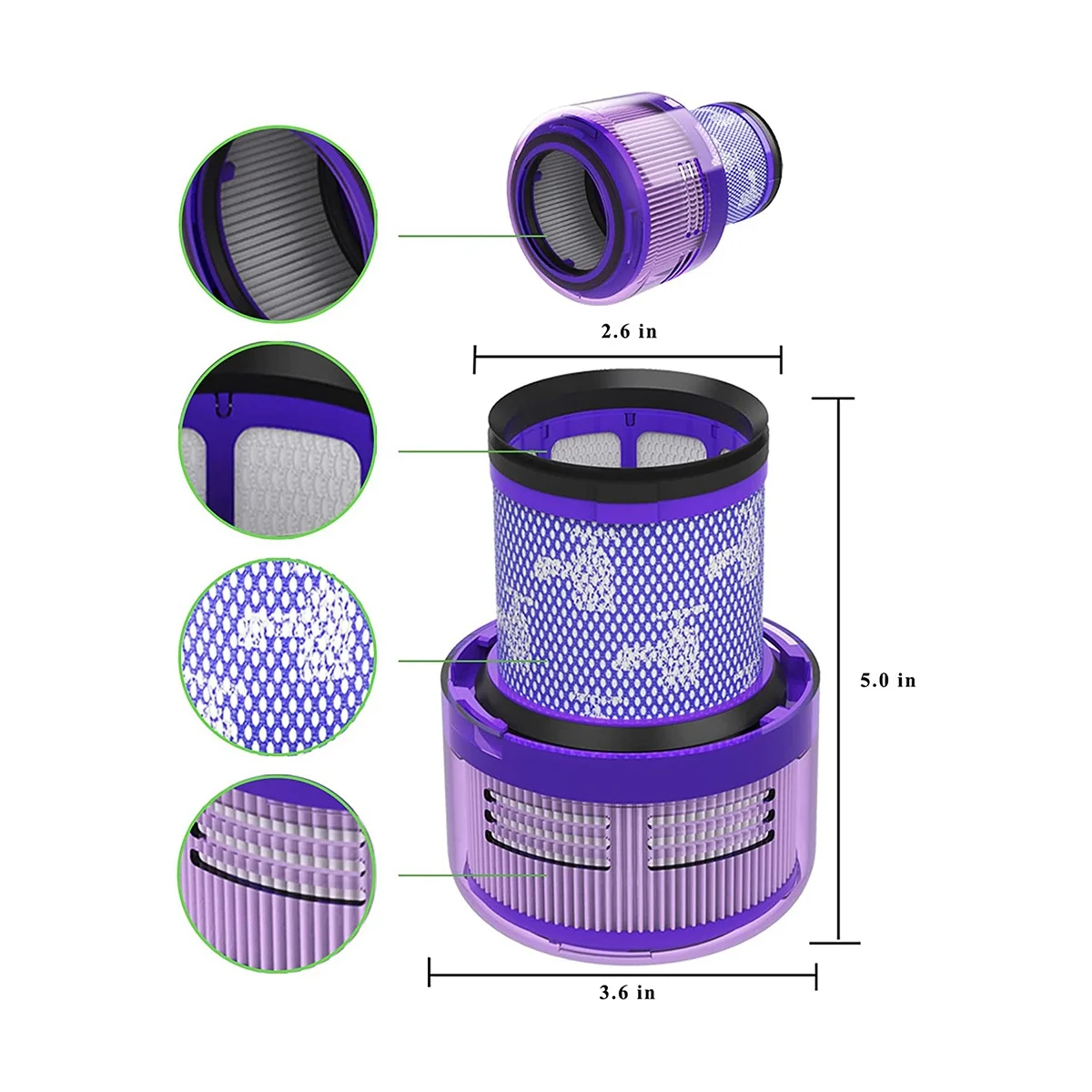 Filtre de rechange pour aspirateur V11, SV14, Animal Absolute, Couple Drive V15, Poignées, etc.