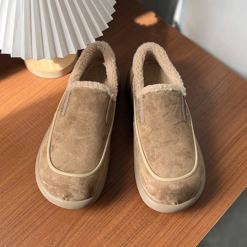 Sepatu Pria Musim Gugur/Dingin Kasual Berlapis Bulu Hangat Sepatu Bot Salju Musim Dingin Tahan Dingin Sepatu Kerja Komuter Sepatu Bot Berlapis Katun