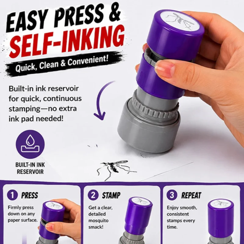 Prank Mosquito Stamp Kit and Ink Creative Spoof Self Inking Funny Stamper Set For April Fools Day Jokes Party Favors&Craft Decor