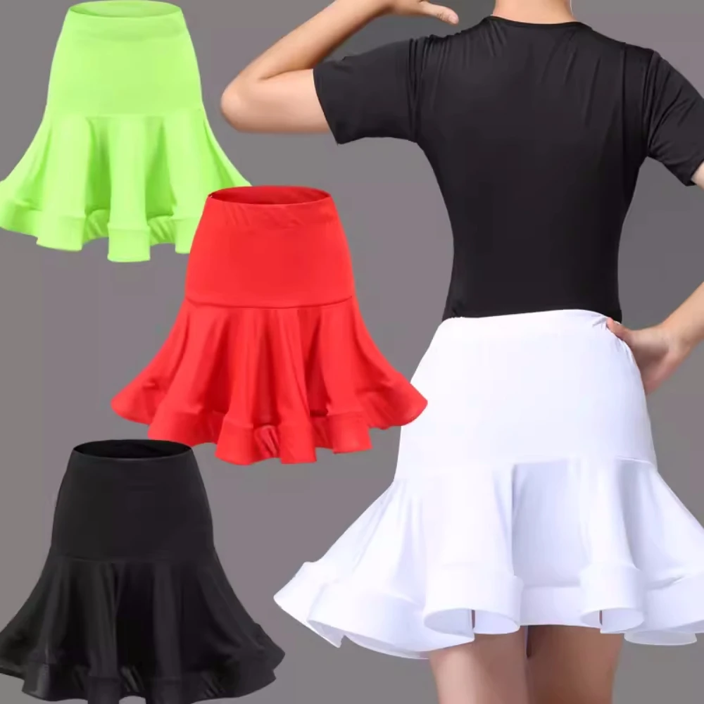 Girls Latin Dance Skirt Kids black red green Children Practice latin ballroom Dancing Skirt Rumba Samba salsa Skirt for girls