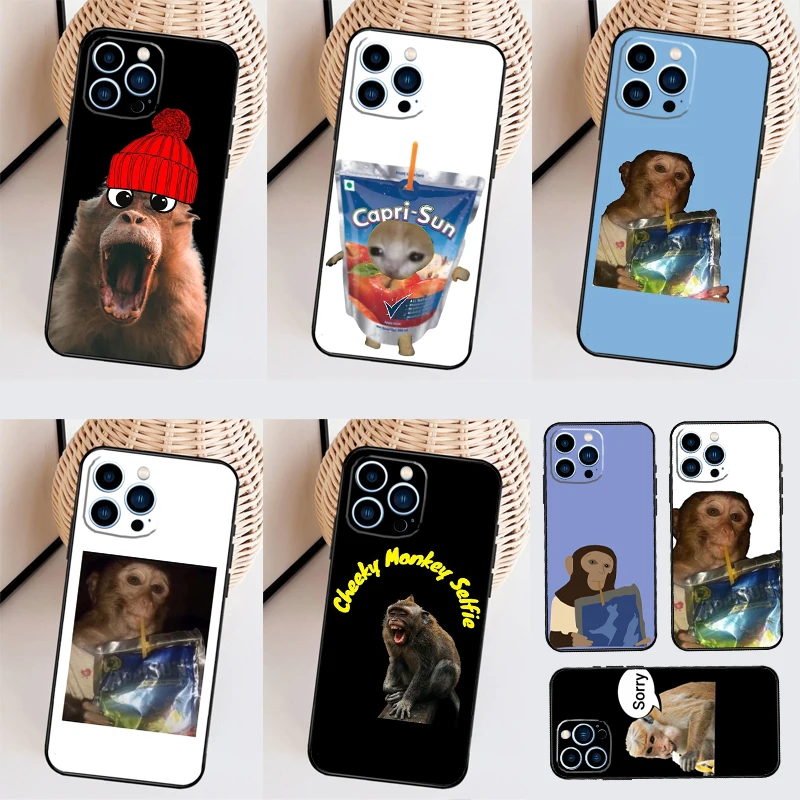 Monkey Sipping  Capri Meme Funda For iPhone 16 15 Pro 14 Pro Max Plus 11 13 12 Mini X XS XR Phone Case