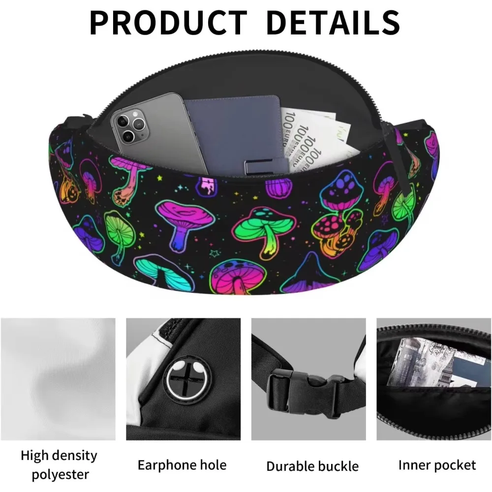 Bright Psychedelic Mushrooms Fanny Pack for Men Women Adjustable Belt Bag Casual Waist Pack for Travel Hiking Running Cycling