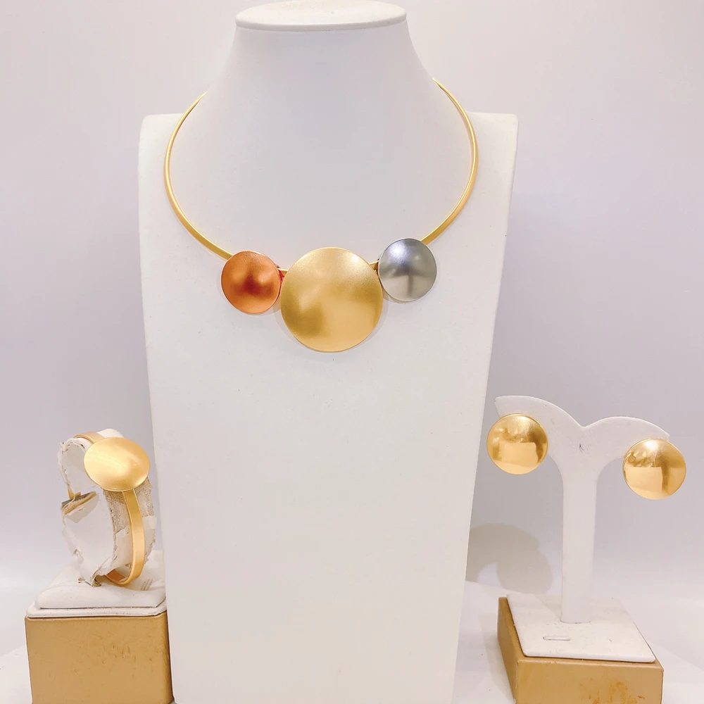 

New Gold Plated Fashion Jewelry Colorful Open Necklace Women Lightweight Jewelry Set