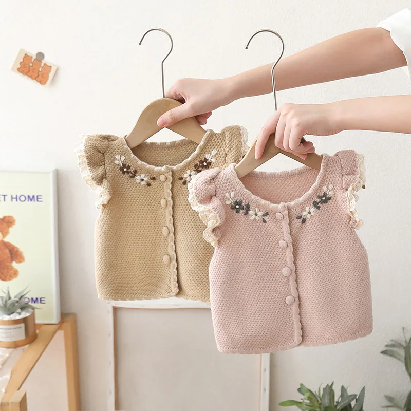 

Вязаный жилет для девочек, весна-осень 2025 г., детские шерстяные трикотажные свитера, топы без рукавов для маленьких девочек, милая одежда, детская одежда, От 6 лет