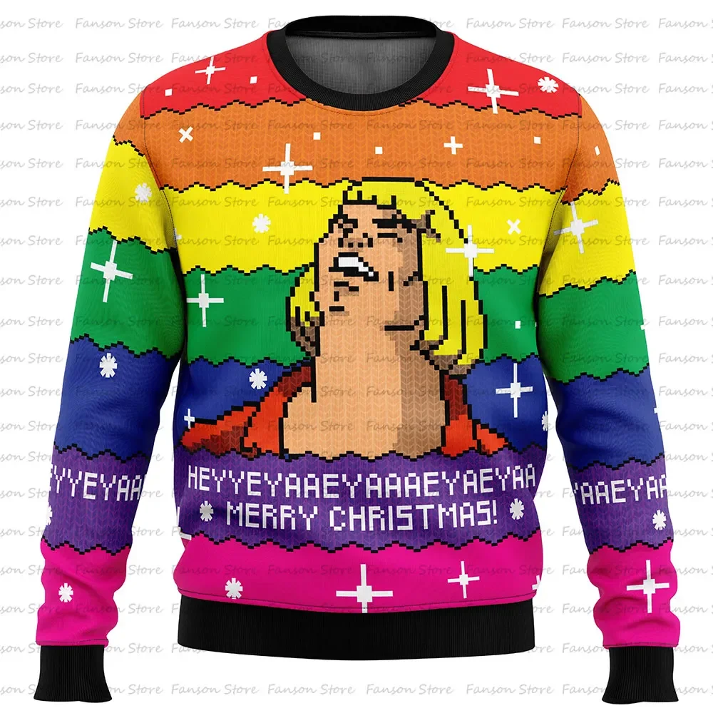 HEYYEYA HE-MAN Ugly Christmas Sweater Cartoon Anime Women Men Pullover Tops 2025 New Fashion Couple Hoodie Sweatshirt