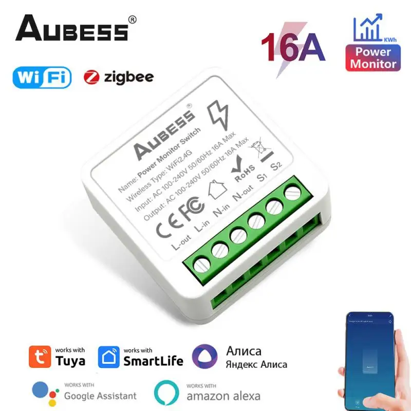 Tuya ZigBee WiFi Smart Switch With Power Monitor 16A DIY Relay Voice Control Smart Home Automation For Alexa Google Alice