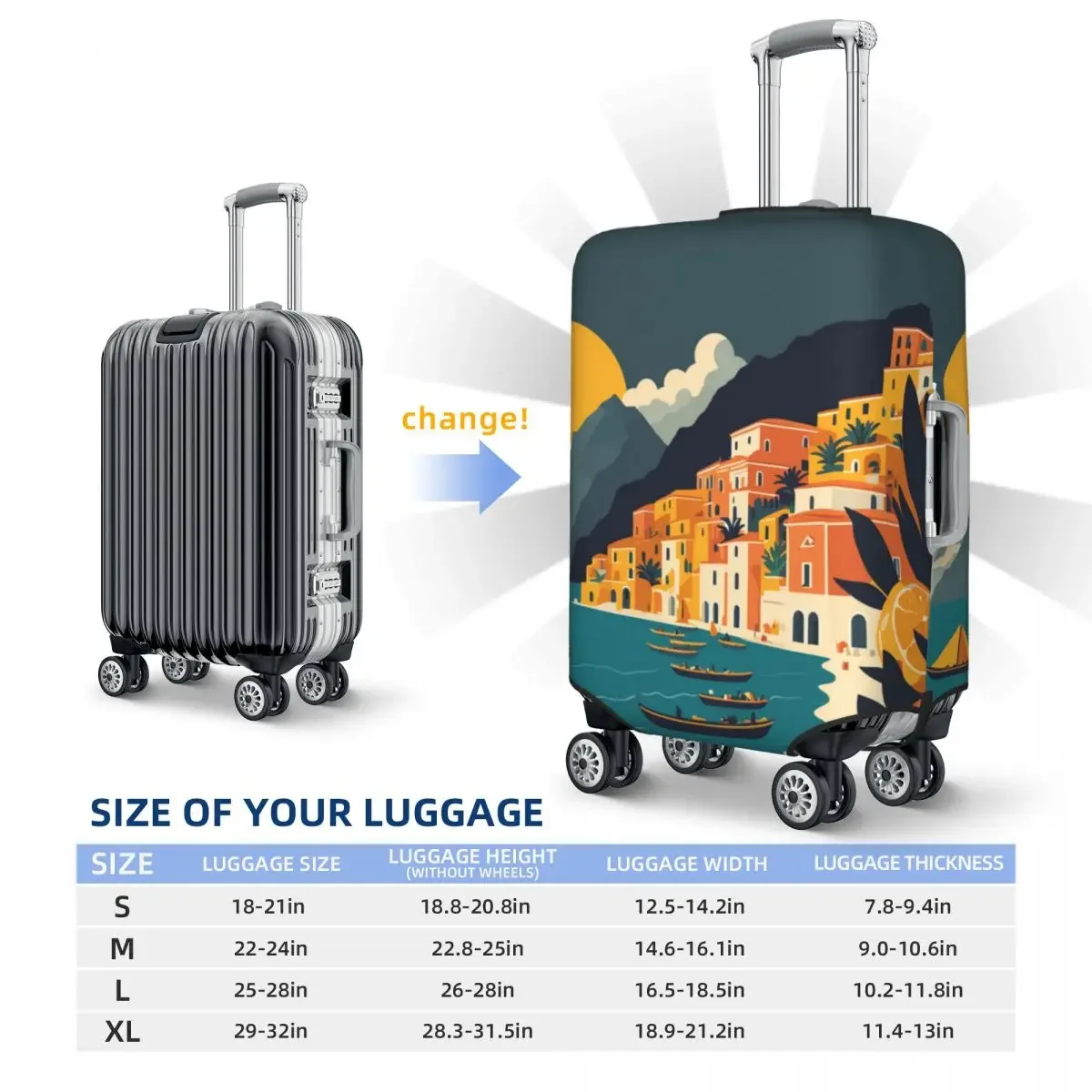 Cinque Terre Suitcase Cover Holiday Travel Cartoon Fun Business Protection Luggage Accesories Flight