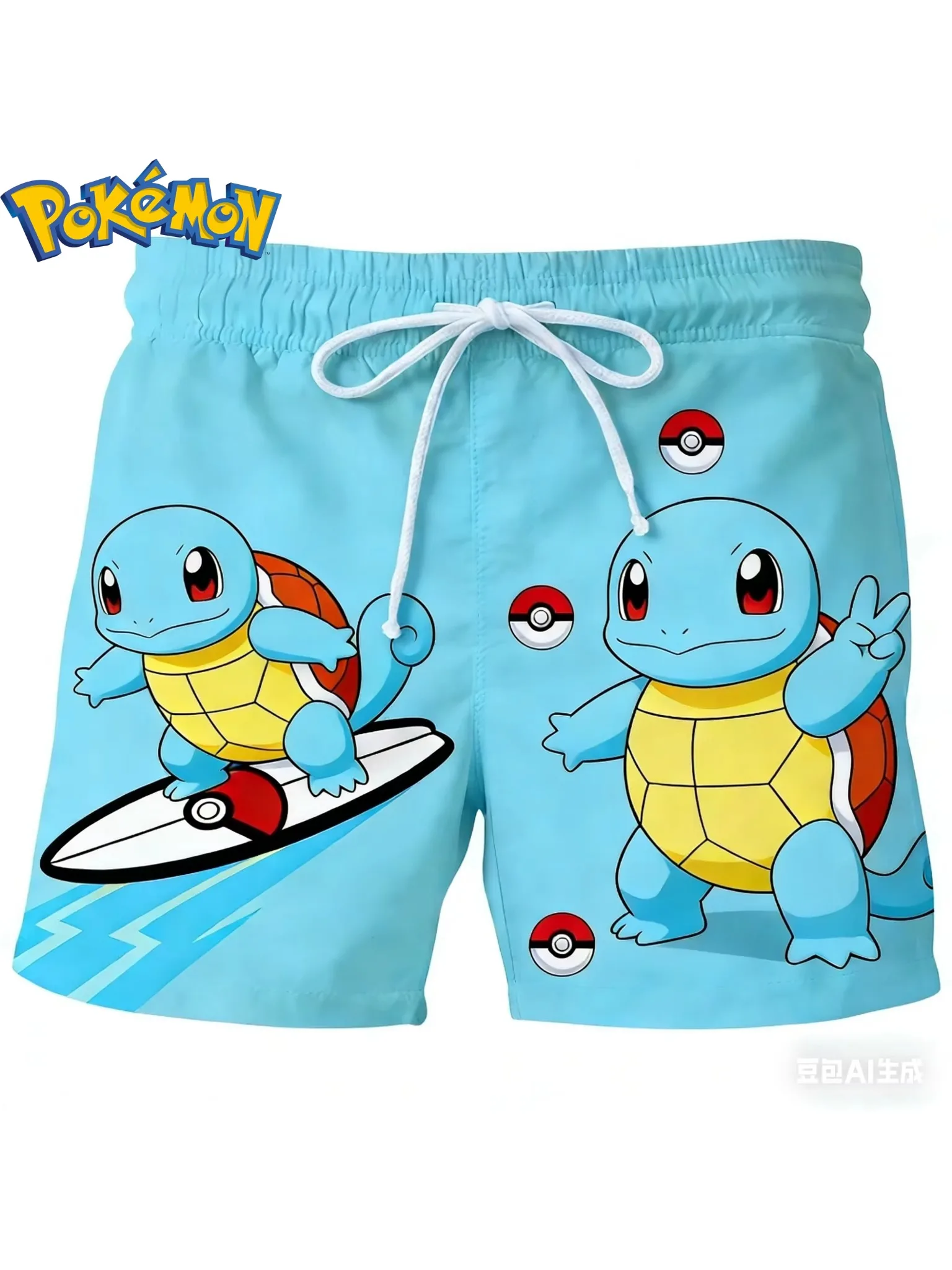 2026 Pokemon Squirtle Print zwemshort zonder zakken - sneldrogende boardshorts voor kinderen en volwassenen, anime strandkleding - afbeelding 2