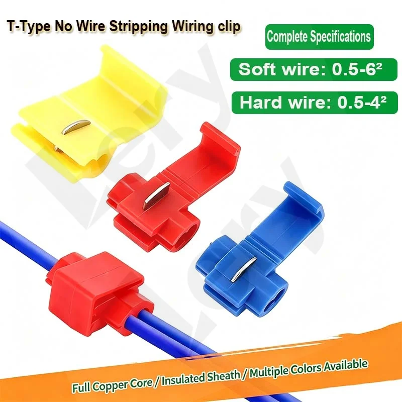20Pcs Lock Wire Connector Without Breaking Cable Insulated Line T1/T2/T3 Crimp Quick Splice Electrical Terminals