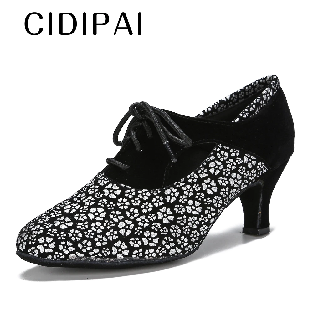 CIDIPAI Baotou Latin Dance Shoes Cuban heel Heel Ballroom Dancing Shoes Jazz Salsa Modern Shoe Soft Sole Party Dance Shoes