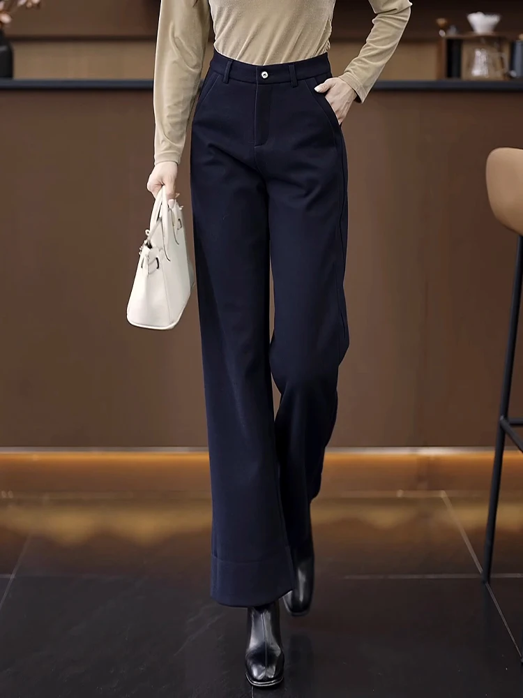 

High Waist Slim Fit Woolen Wide Leg Pants Women's Casual Drapey Loose Straight Cut Trousers Autumn Winter Fashion plus Size