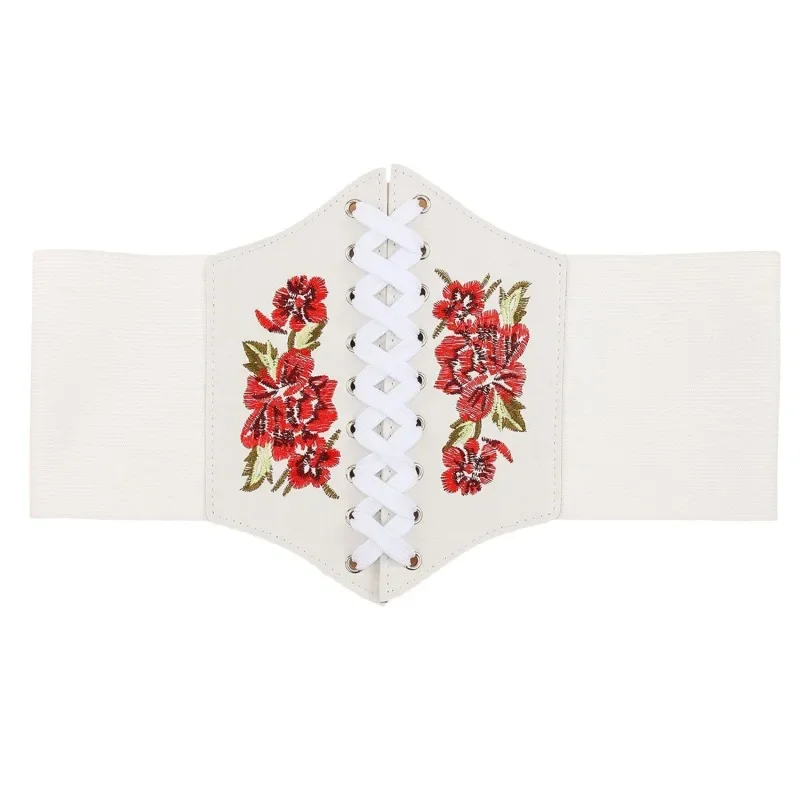 Useful Flower Belt Women Wide Lace Up Waistband Corset PU Leather Waist Slim Shaped Tied Belts