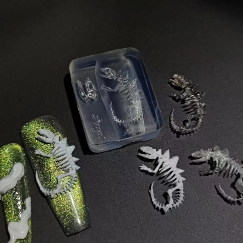 1 Pc ネイルモールドシリコーンテンプレートカラスの羽燭台恐竜スケルトンカニ昆虫ネイル 3d 装飾透明ネイルモールド