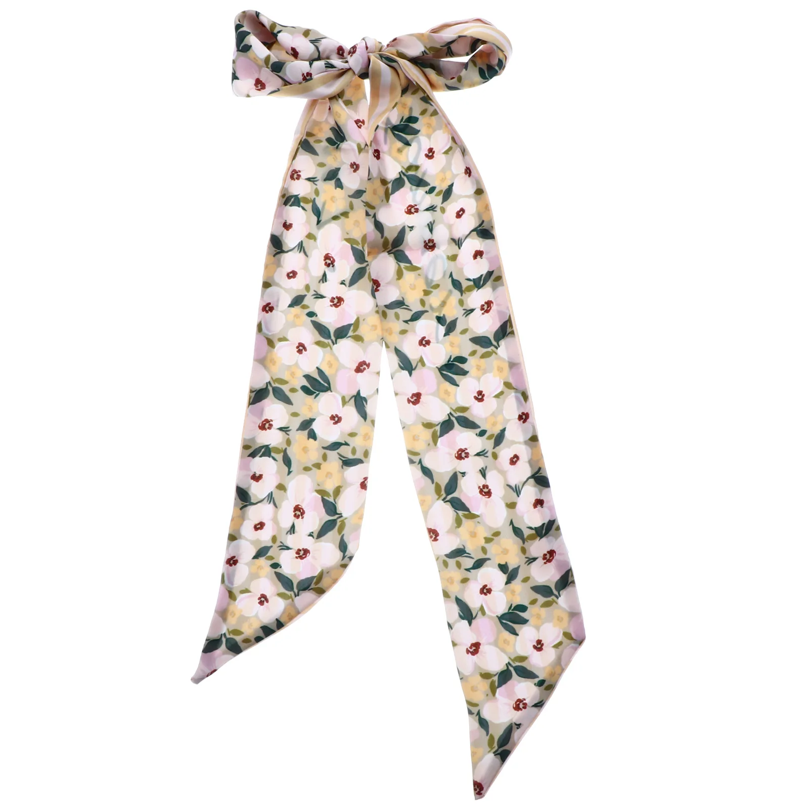 

1pc Floral Scarf Hair Band Women Elegant Satin Silk Ribbon Long Ponytail Holder Daily Wear Chic Hair Ring Headband Gift Female