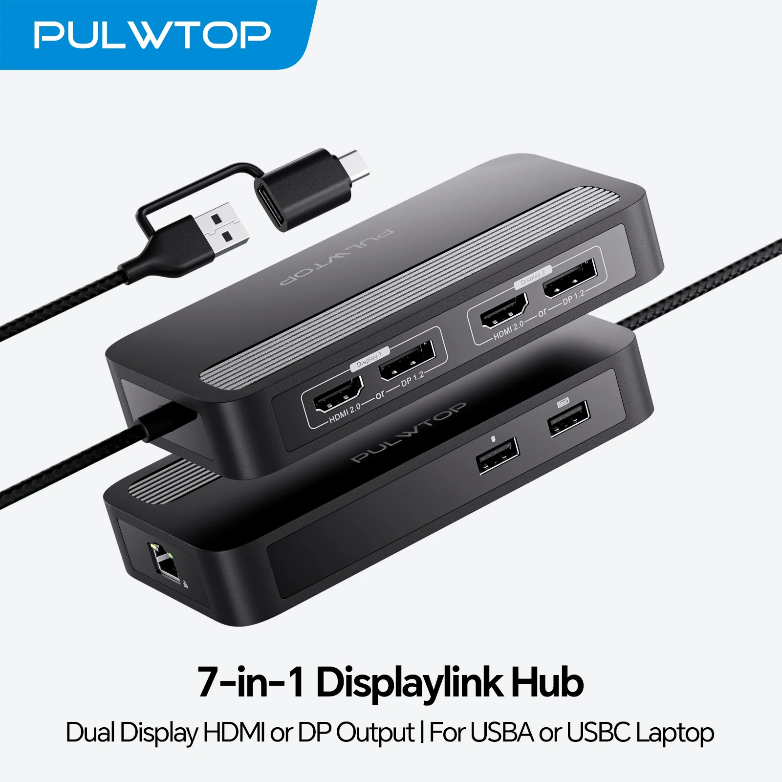 

PULWTOP Dual DisplayLink Docking Station with Dual 4K@60Hz HDMI, USB A 2.0, Ethernet,for MacBook M1/M2/M3/M4/M5/Windows
