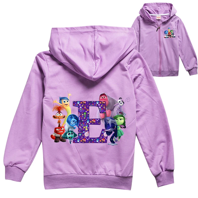 Disney Inside Out 2 Autumn Kids Cartoon Cute Overcoat Children Long Sleeve Clothing Girl Boy Anime Printed Hoodie Casual Clothes