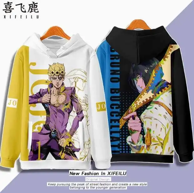 

Anime Jojo's Bizarre Adventure Giorno Giovanna Hooded Hoodie Cosplay Costume Autumn Winter Men Women Coat Jacket Loose anime