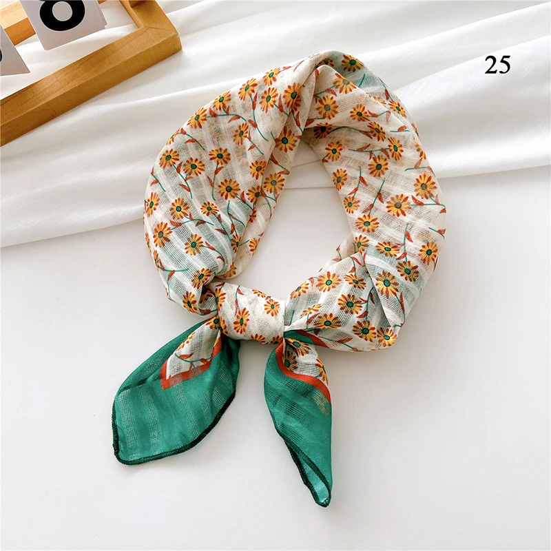 Cotton Linen Neck Scarf For Women Colorful Floral Handkerchief Small Shawls Office Lady Head Neck Tie Female Bag Scarves Decor