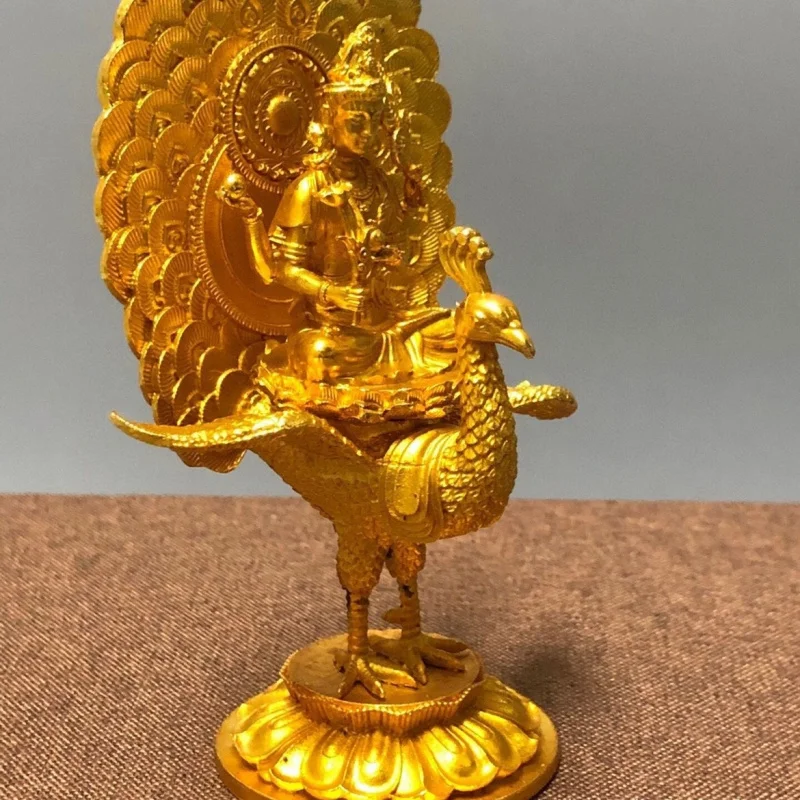 Antique High-End Home Decorations: Peacock Mingwang Buddha Statue, Gilt Buddha, Tantric Deity, Vajra Guardian Buddha Craft