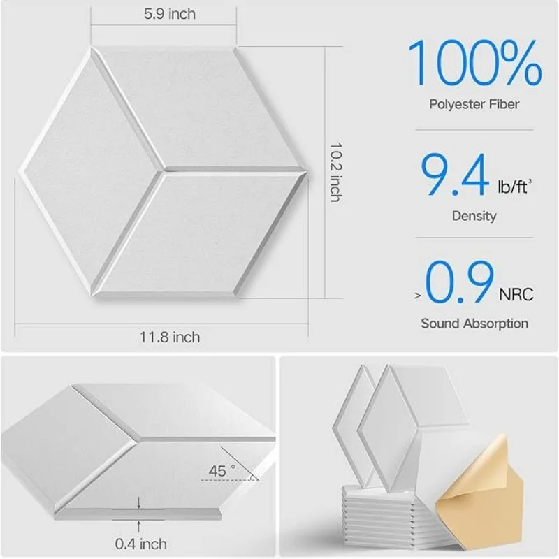 12Pcs Hexagonal Acoustic Panels Self Adhesive Sound Absorbing Wall Panels Noise Reduction Decor Soundproof Foam for Studio KTV