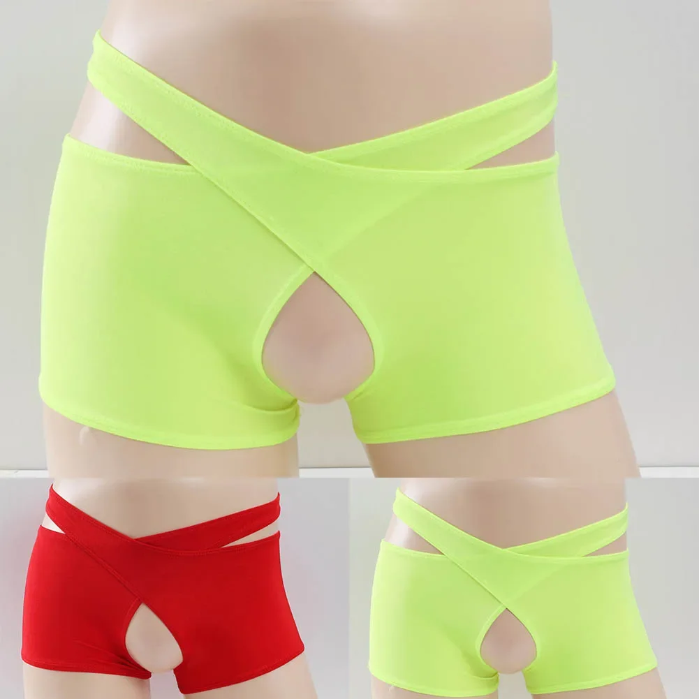 Homens Aberta Virilha Erótica Lingerie Shorts, Sexy Calcinha Crotchless, Cross Strap, Homem Tanga, Elástico, Frente Holesort