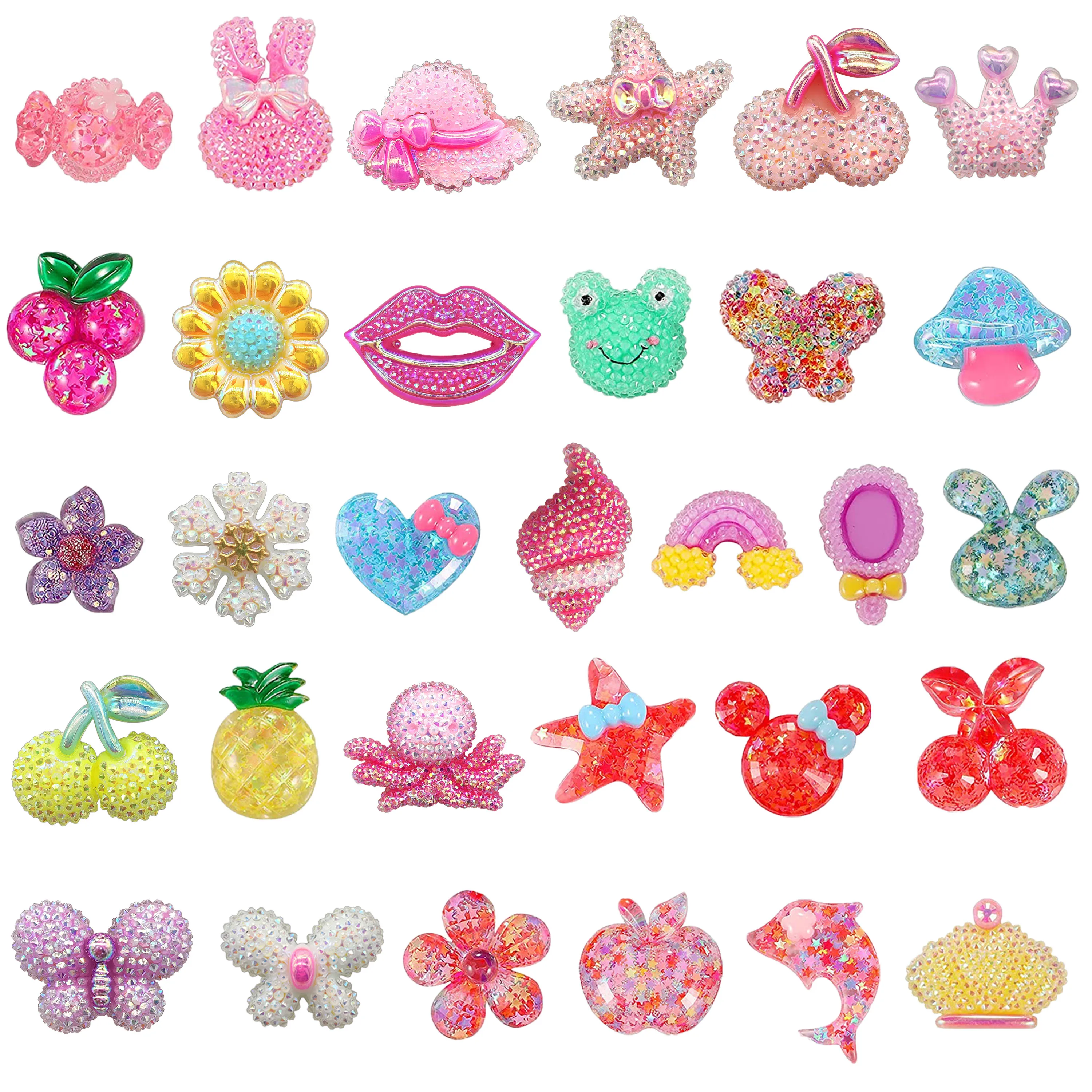Resin Glitter Shoe Charms Cute Fruits Animal Heart Flower Accessories DIY Decorations for Clogs Sandals Wristband Bracelet