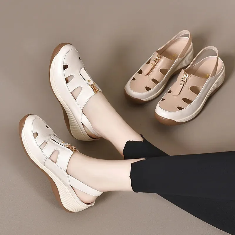 

Spring and Summer New Women's Flip-top, Backheel, Thick-soled Wedge Sandals, Roman High-heeled Fashionable Mother Shoes
