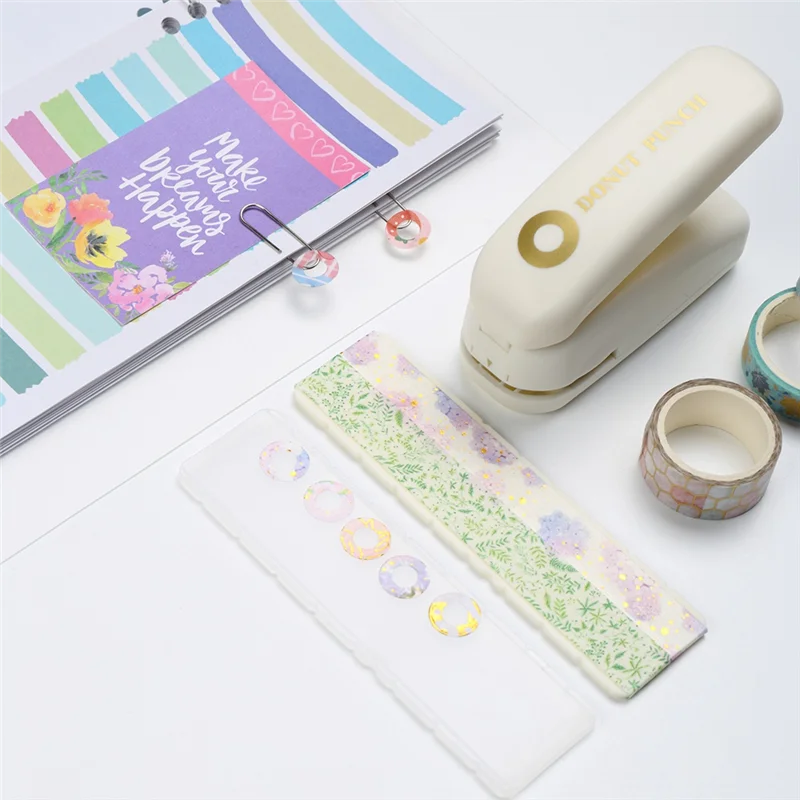 KW-TRIO Hole Puncher Washi Tape Paper Tape Hole Punch Loose-Leaf Paper Hole Reinforcement DIY Scrapbooking