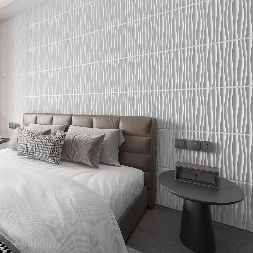 24 sztuki paneli ściennej 3D do dekoracji wnętrz, faliste panele akcentujące z teksturą PVC do salonu, sypialni, tła telewizyjnego