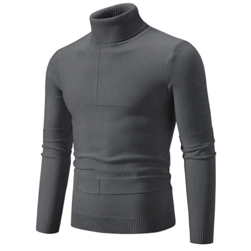 

New Autumn Winter Men's Turtleneck Sweaters Warm Slim Fit Knitted Pullovers Men Solid Color Casual Sweater Knitwear Man Pullover