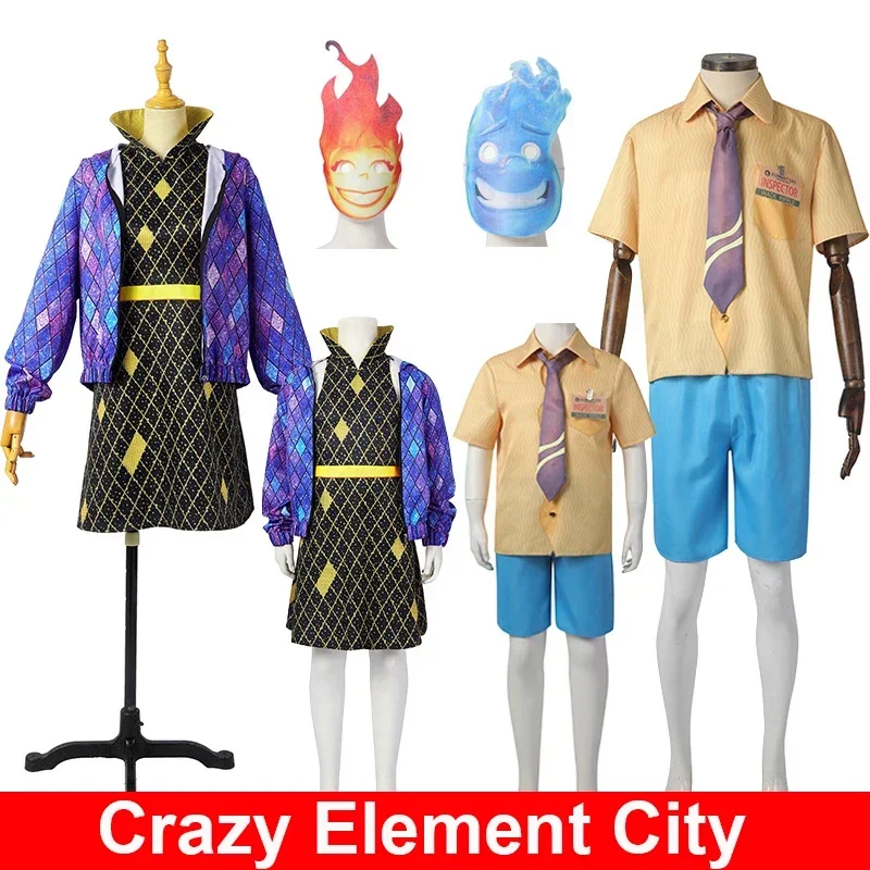 Adult Kids Elemental Amber Cosplay Costume Movie Water Fire Elemental Crazy Element CitySuit Girls Wade Costume Dress Halloween