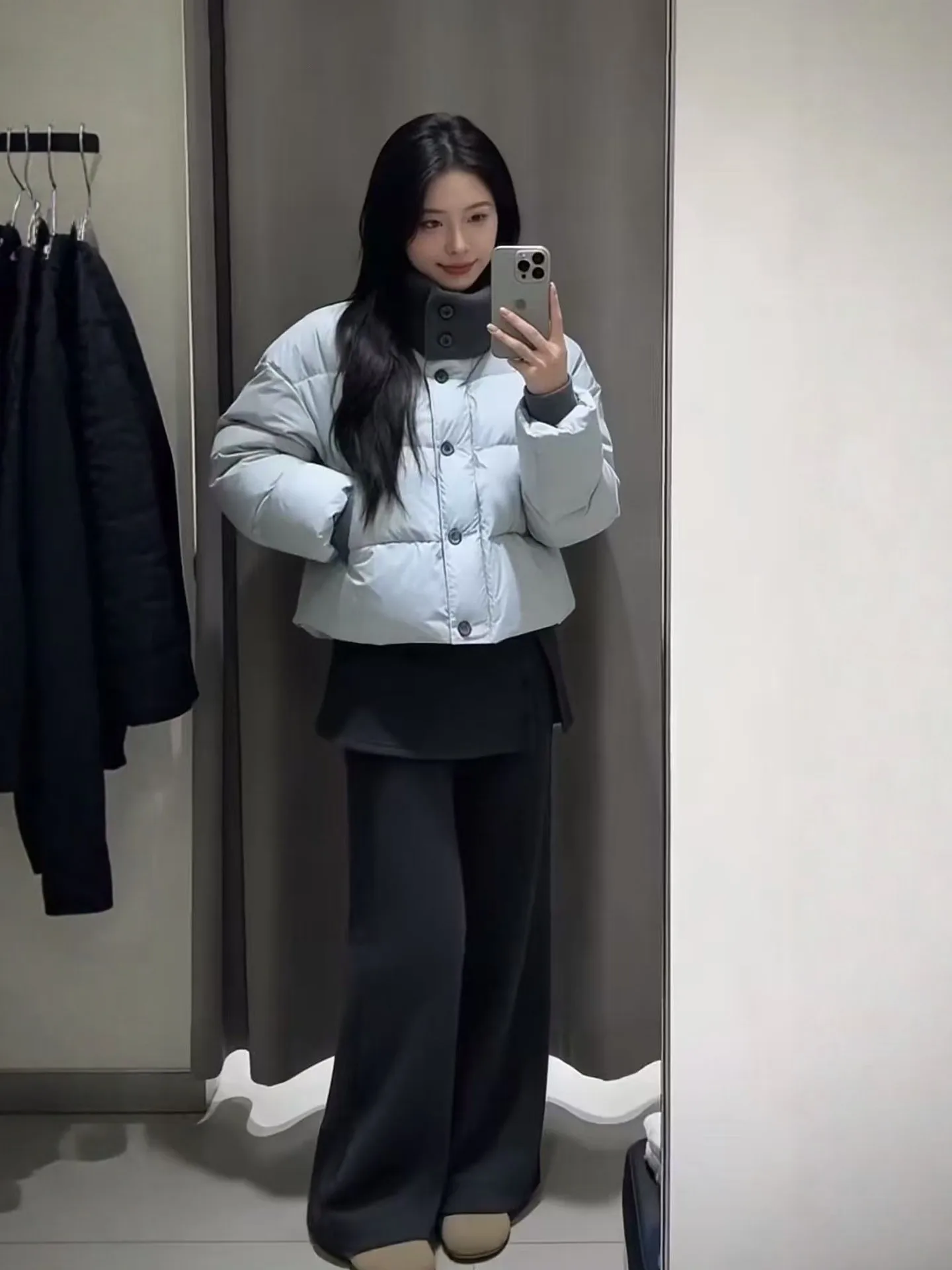 

Winter Faion Korean Sle Loose Fit Cotton Jaet And Casual Pants Set Women's Stand Collar plus Size Warm Comfortable Ense...