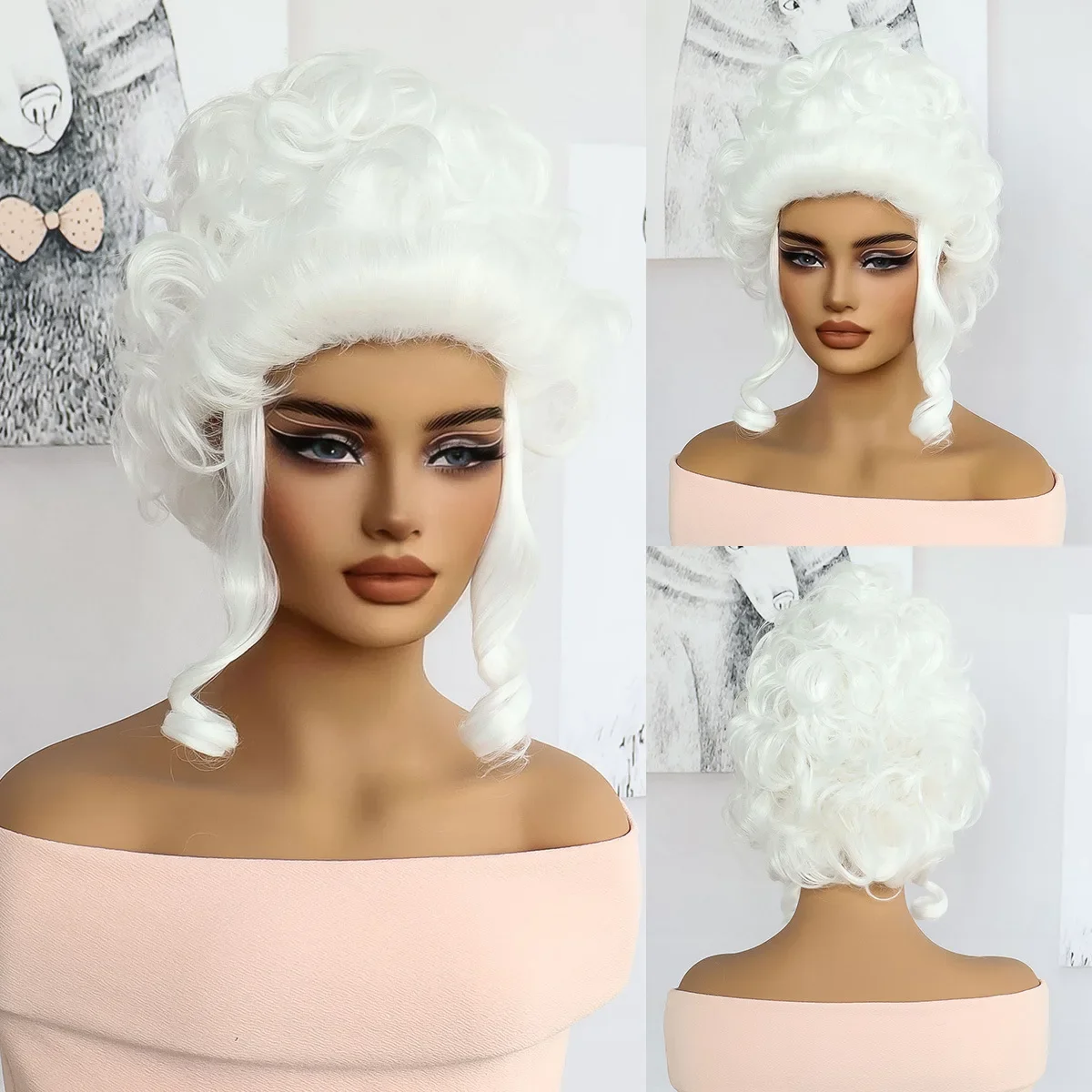 

Средневековый викторианский парик королевы Марии-Антуанетты, косплей, дворец, королева, пушистые вьющиеся волосы, аристократическая королева-маскарад, парик Cos