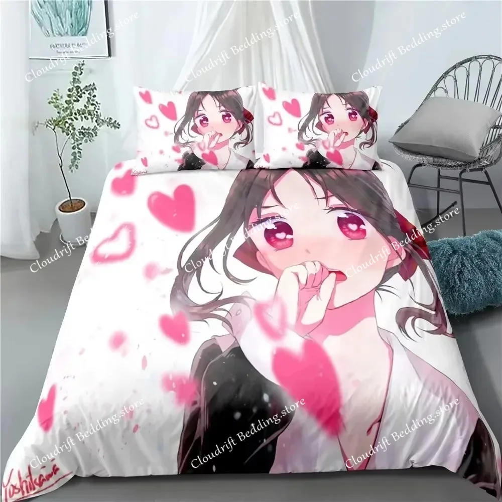 Kawaii Anime Kaguya-sama Love Is War Bedding Set Boys Girls Twin Queen Size Duvet Cover Pillowcase Bed Kids Adult Home Textiles