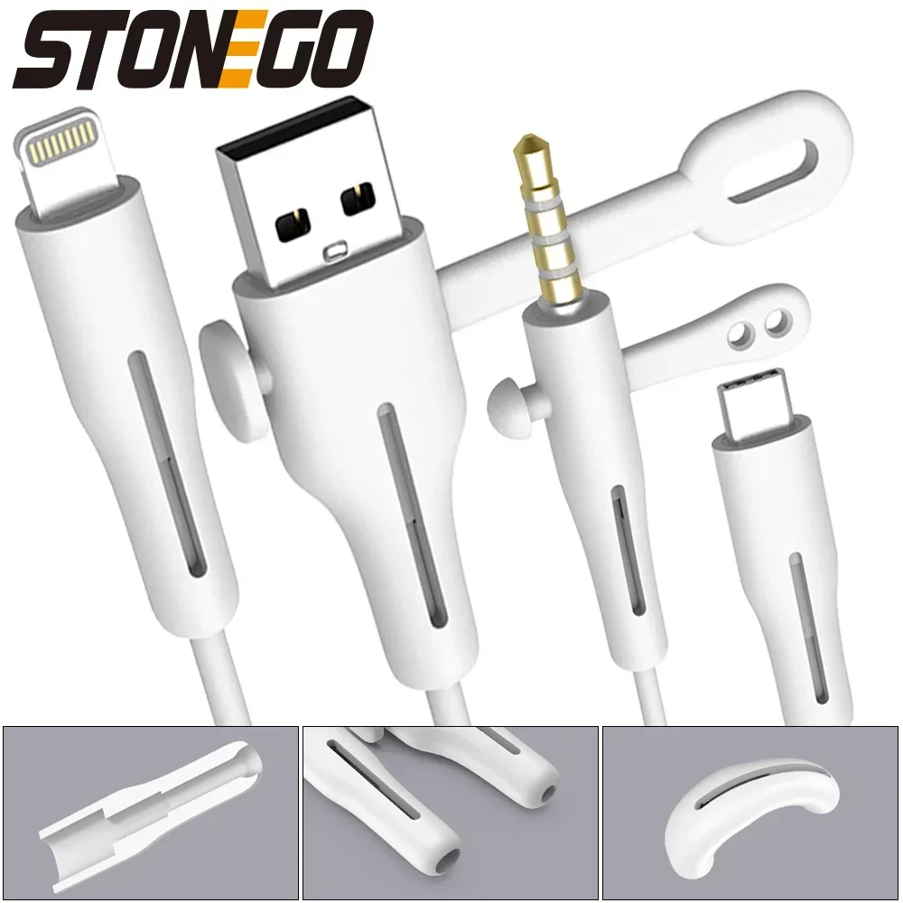 STONEGO 2 en 1 Protector de Cable de carga teléfonos soporte de Cable cubierta cable enrollador clip cargador USB gestión de cables organizador