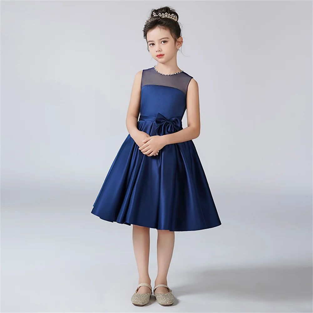 Dideyttawl Customized Satin O-Neck Dress For Girl Flower Flower Girl Dresses Sleeveless Kids Birthday Formal Princess Gowns