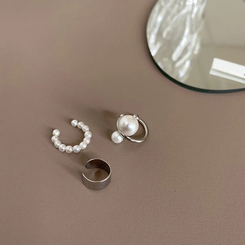 3Pcs/Sets C-shaped Pearl Ear Cuff Gold Color Simple Geometry Non-Piercing Fake Cartilage Clip Earrings For Women Fashion Jewelry